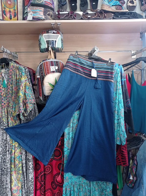 K-201-AZ-Pantalón campana Pantalón campana con fajín de algodón trenzado a mano en color azul